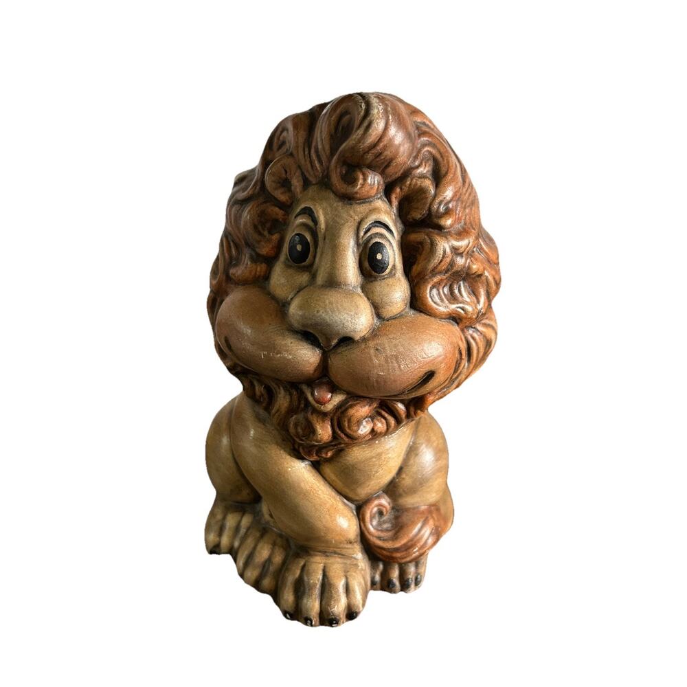 Atlantic Mold Ceramic Lou Lion 8" Tall Hand Painted Vintage Animal Bank 1970